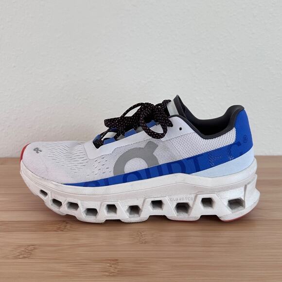On Running Shoes - ON Woman's Cloudmonster, Frost/Cobalt, Size 7.5